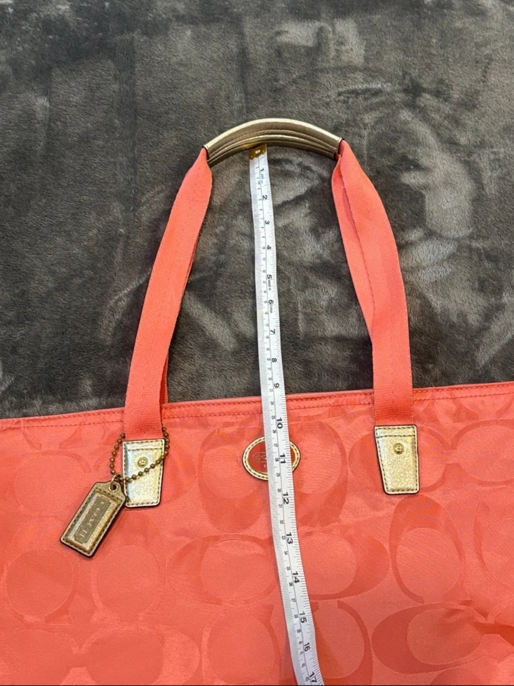 Coach Coral Signature C’s  Jacquard Tote with Gold Hang Tag & Accents - Picture 11 of 11